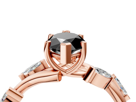 Rose gold Fancy Black Marquise Cut Solitaire Twisted Band Marquise Accent Prong Setting Ring_4
