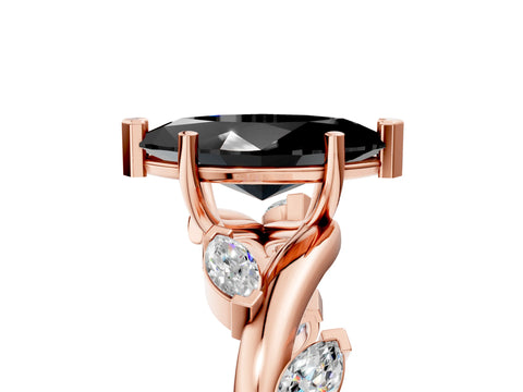 Rose gold Fancy Black Marquise Cut Solitaire Twisted Band Marquise Accent Prong Setting Ring_5