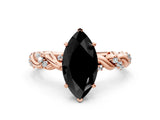 Rose gold Fancy Black Marquise Cut Solitaire Twisted Band with Pavé Accents and Four-Prong Setting
