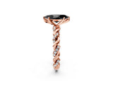 Rose gold Fancy Black Marquise Cut Solitaire Twisted Band with Pavé Accents and Four-Prong Setting_2