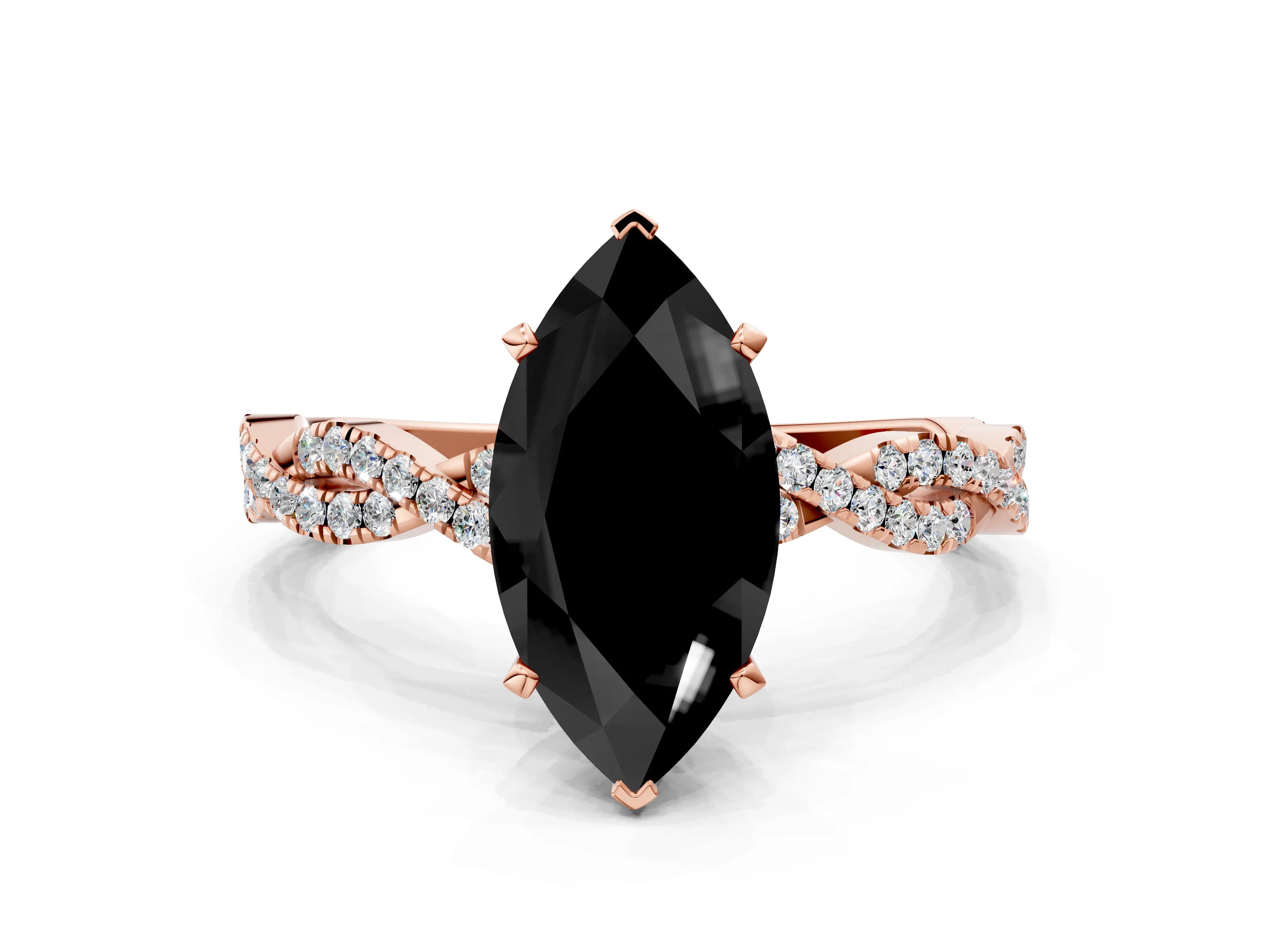 Rose gold Fancy Black Marquise Cut Solitaire Twisted Pave Band with Four-Prong Setting_15