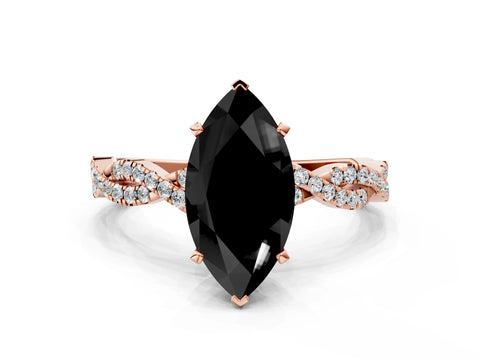Rose gold Fancy Black Marquise Cut Solitaire Twisted Pave Band with Four-Prong Setting_15