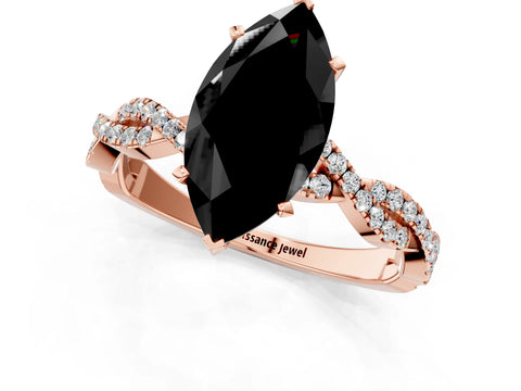 Rose gold Fancy Black Marquise Cut Solitaire Twisted Pave Band with Four-Prong Setting_16