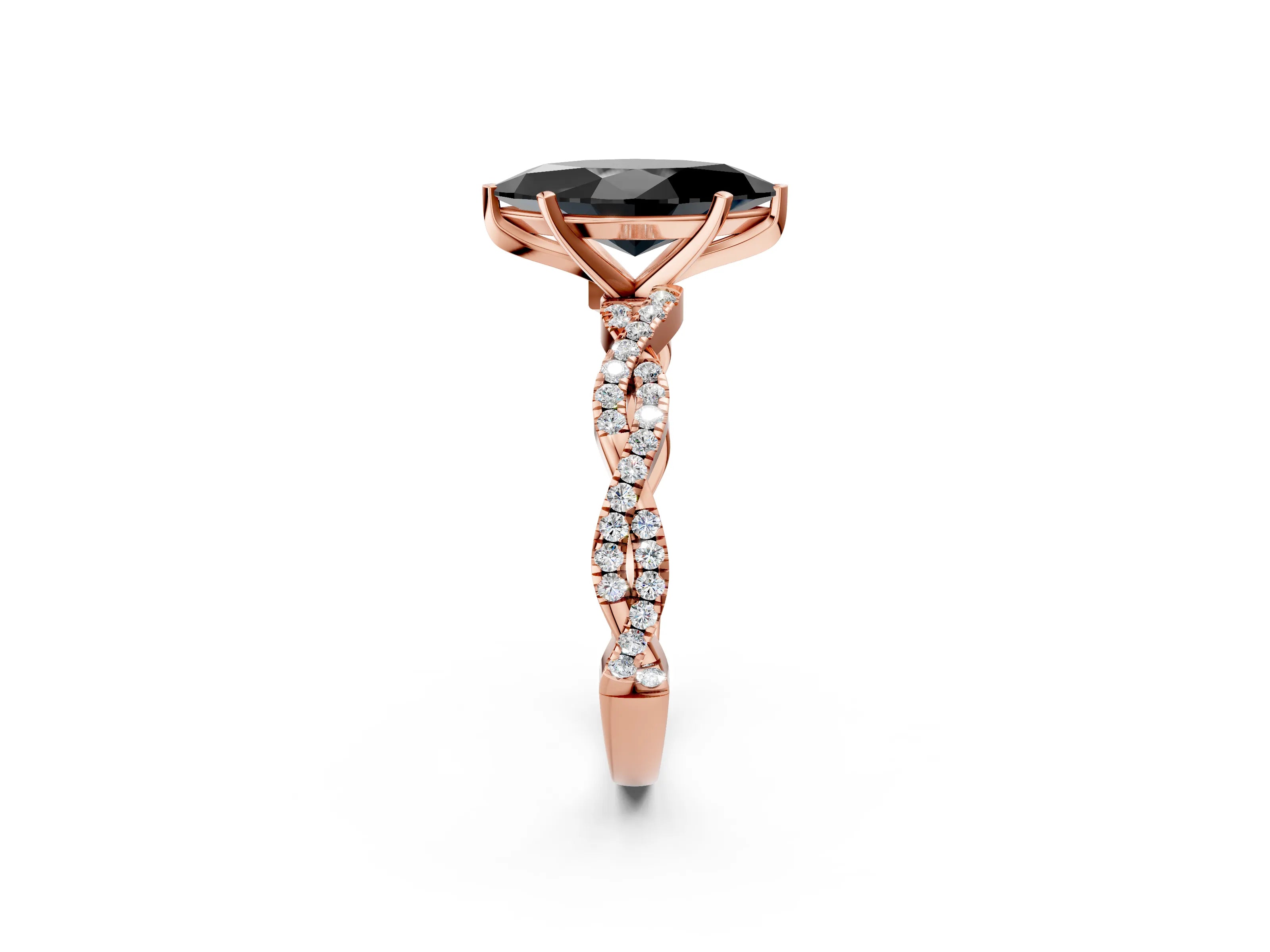 Rose gold Fancy Black Marquise Cut Solitaire Twisted Pave Band with Four-Prong Setting_17