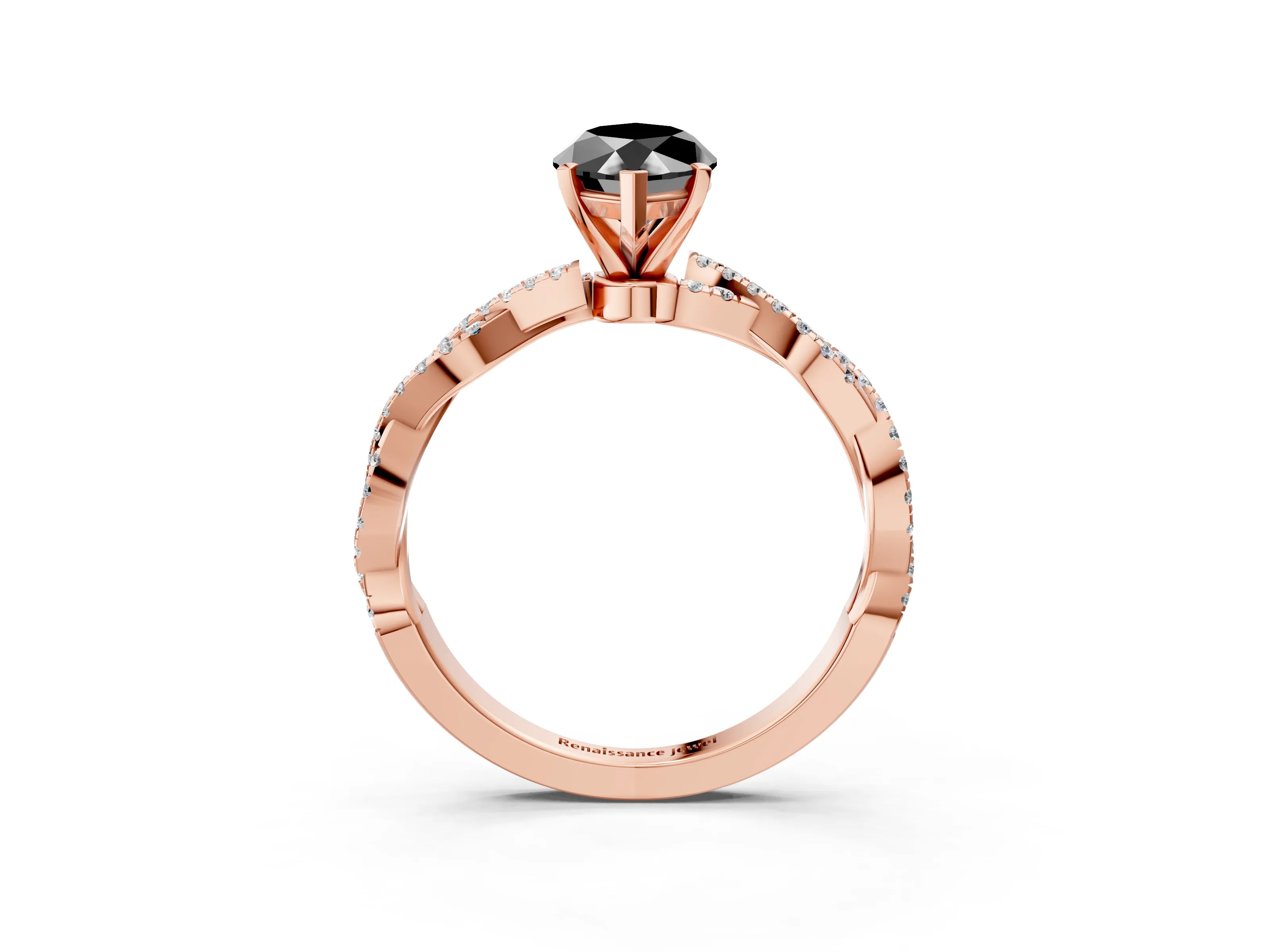 Rose gold Fancy Black Marquise Cut Solitaire Twisted Pave Band with Four-Prong Setting_18