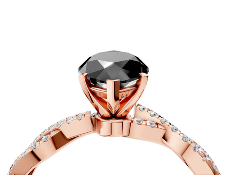 Rose gold Fancy Black Marquise Cut Solitaire Twisted Pave Band with Four-Prong Setting_19