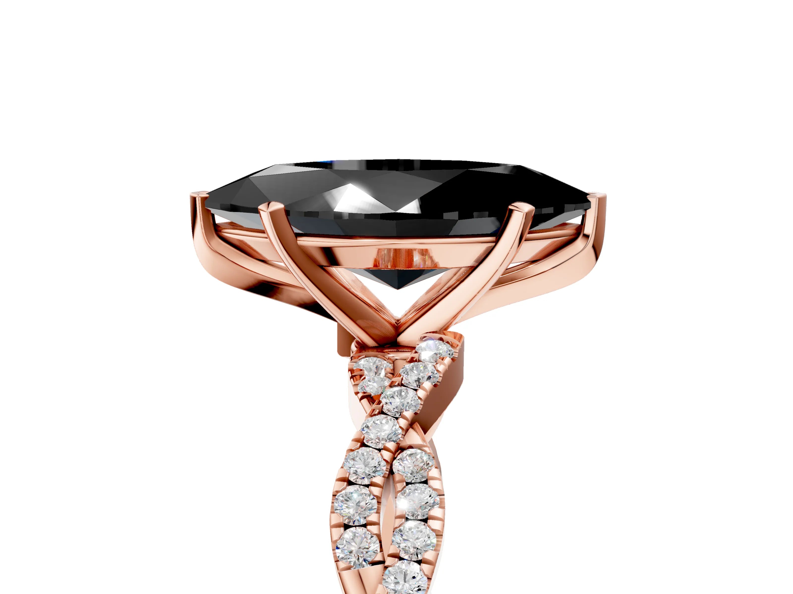 Rose gold Fancy Black Marquise Cut Solitaire Twisted Pave Band with Four-Prong Setting_20