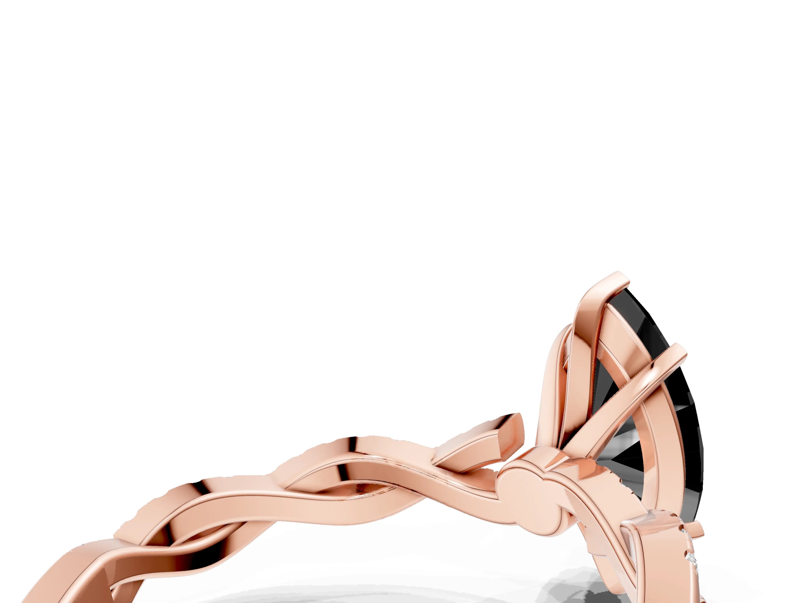 Rose gold Fancy Black Marquise Cut Solitaire Twisted Pave Band with Four-Prong Setting_3
