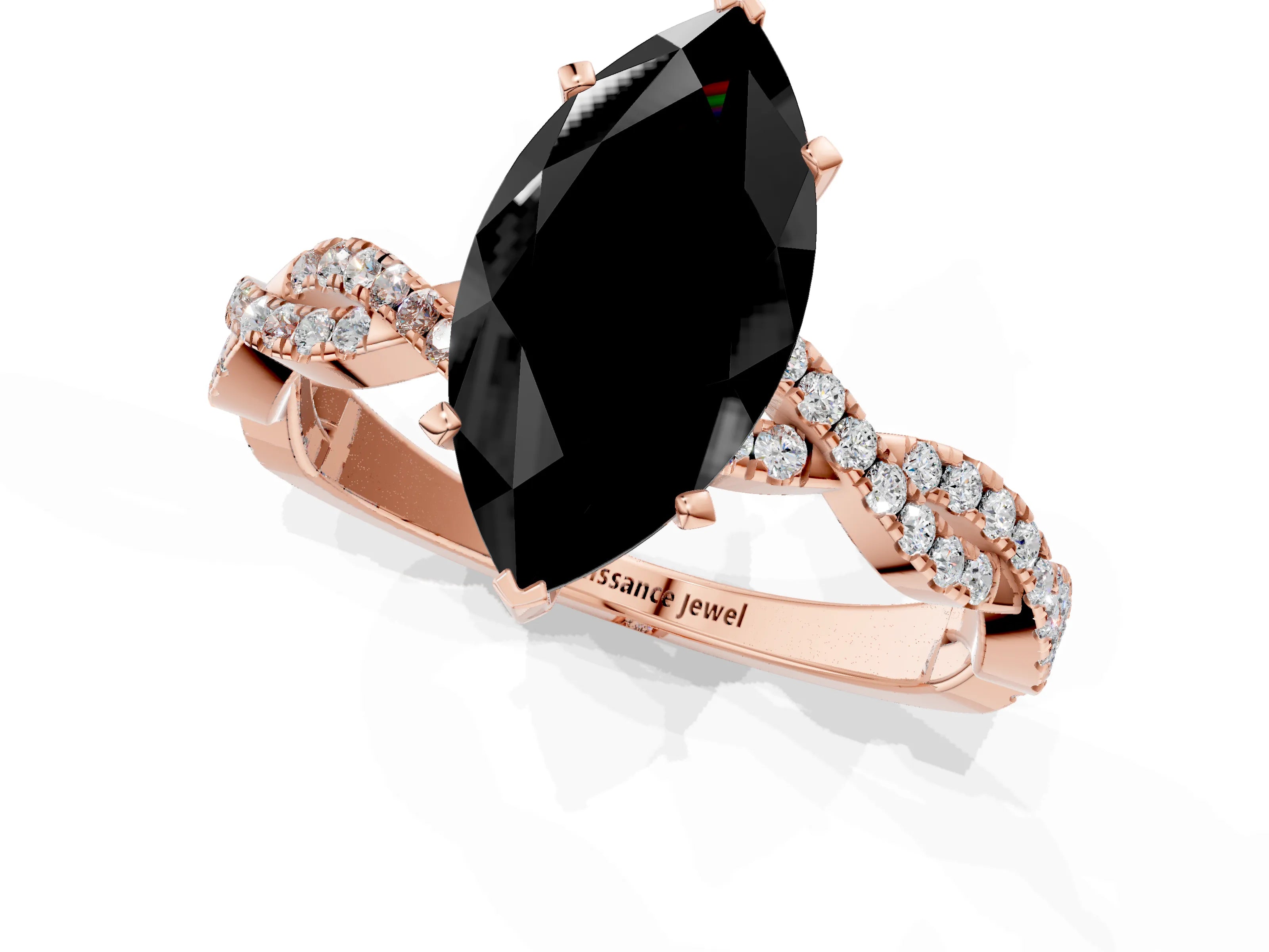 Rose gold Fancy Black Marquise Cut Solitaire Twisted Pave Band with Four-Prong Setting_4
