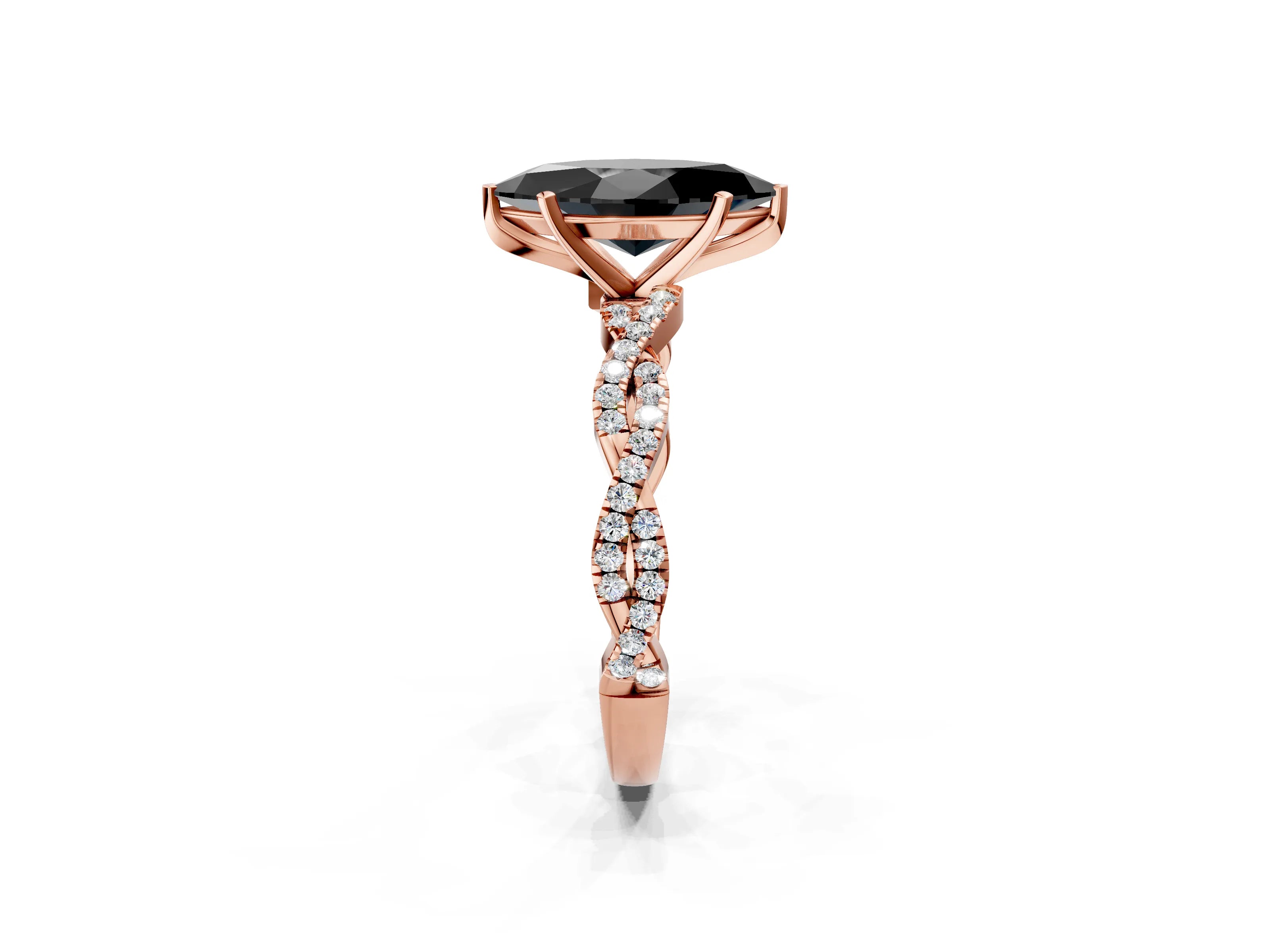 Rose gold Fancy Black Marquise Cut Solitaire Twisted Pave Band with Four-Prong Setting_5