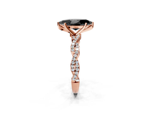Rose gold Fancy Black Marquise Cut Solitaire Twisted Pave Band with Four-Prong Setting_5