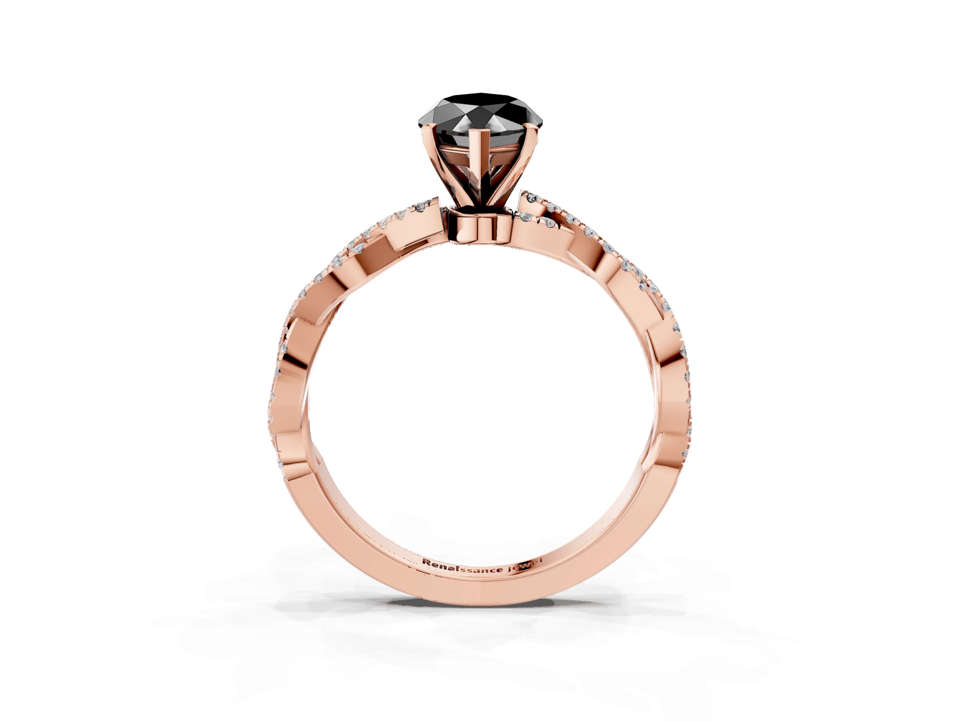 Rose gold Fancy Black Marquise Cut Solitaire Twisted Pave Band with Four-Prong Setting_6