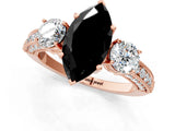 Rose gold Fancy Black Marquise Cut Three-Stone Diamond Ring with Pavé Band and Four-Prong Setting_1