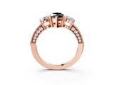 Rose gold Fancy Black Marquise Cut Three-Stone Diamond Ring with Pavé Band and Four-Prong Setting_3