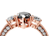 Rose gold Fancy Black Marquise Cut Three-Stone Diamond Ring with Pavé Band and Four-Prong Setting_4