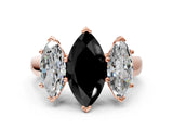 Rose gold Fancy Black Marquise Cut Three-Stone Diamond Ring with Prong Setting on a Classic Band_12