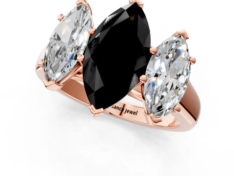 Rose gold Fancy Black Marquise Cut Three-Stone Diamond Ring with Prong Setting on a Classic Band_1