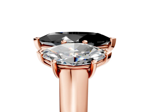 Rose gold Fancy Black Marquise Cut Three-Stone Diamond Ring with Prong Setting on a Classic Band_5