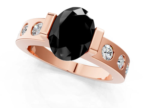 Rose gold Fancy Black Oval Cut Brilliant Channel-Set Diamond Ring with Bezel Prong Setting_1