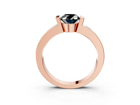 Rose gold Fancy Black Oval Cut Brilliant Channel-Set Diamond Ring with Bezel Prong Setting_3