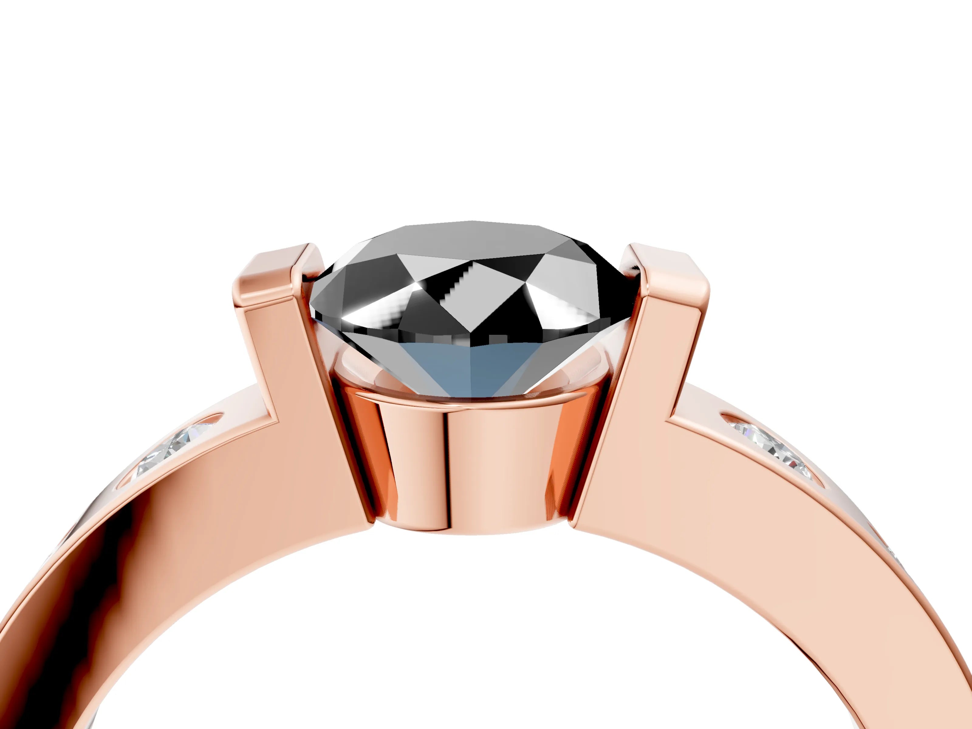 Rose gold Fancy Black Oval Cut Brilliant Channel-Set Diamond Ring with Bezel Prong Setting_4