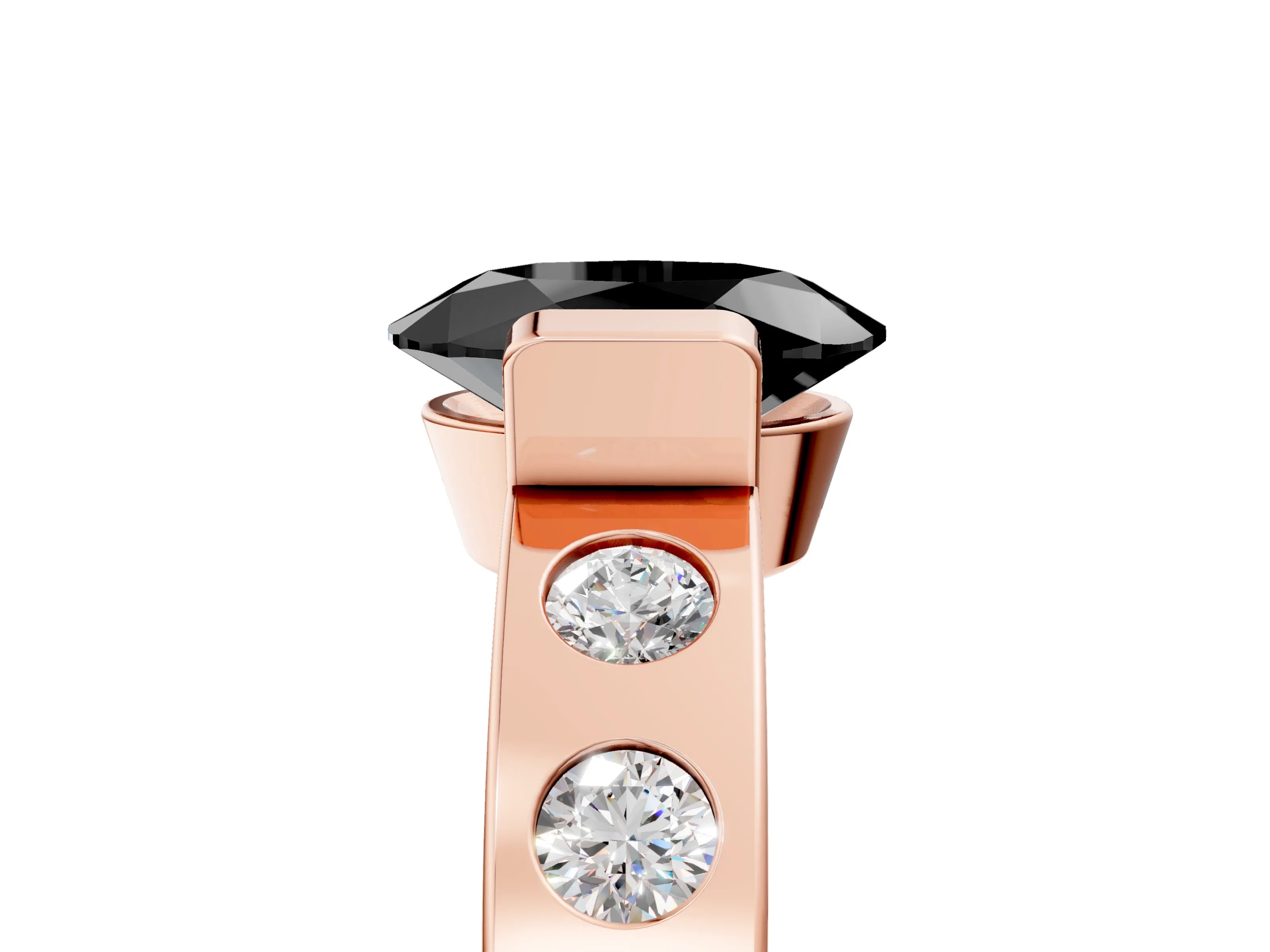 Rose gold Fancy Black Oval Cut Brilliant Channel-Set Diamond Ring with Bezel Prong Setting_5