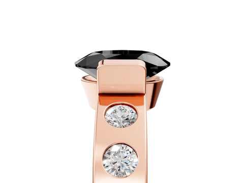 Rose gold Fancy Black Oval Cut Brilliant Channel-Set Diamond Ring with Bezel Prong Setting_5