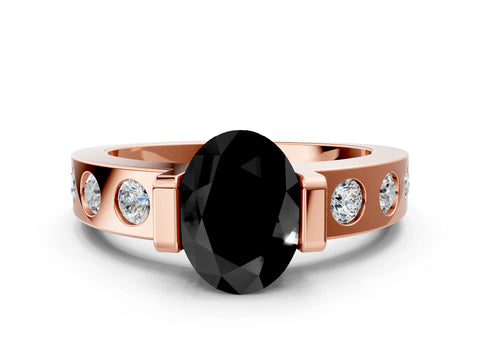 Rose gold Fancy Black Oval Cut Brilliant Channel-Set Diamond Ring with Bezel Prong Setting