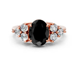 Rose gold Fancy Black Oval Cut Brilliant Diamond Cluster Accent Solitaire Ring with Prong Setting