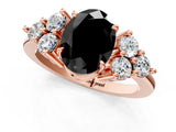 Rose gold Fancy Black Oval Cut Brilliant Diamond Cluster Accent Solitaire Ring with Prong Setting_1