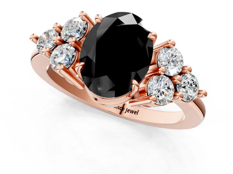 Rose gold Fancy Black Oval Cut Brilliant Diamond Cluster Accent Solitaire Ring with Prong Setting_1