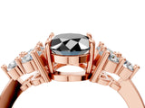 Rose gold Fancy Black Oval Cut Brilliant Diamond Cluster Accent Solitaire Ring with Prong Setting_4