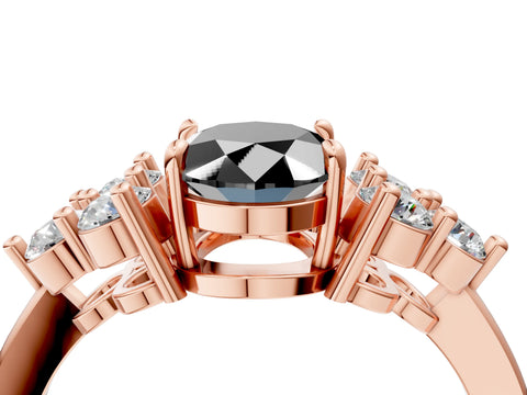 Rose gold Fancy Black Oval Cut Brilliant Diamond Cluster Accent Solitaire Ring with Prong Setting_4