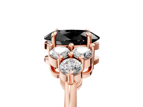 Rose gold Fancy Black Oval Cut Brilliant Diamond Cluster Accent Solitaire Ring with Prong Setting_5