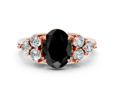 Rose gold Fancy Black Oval Cut Brilliant Diamond Cluster Accent Solitaire Ring with Prong Setting