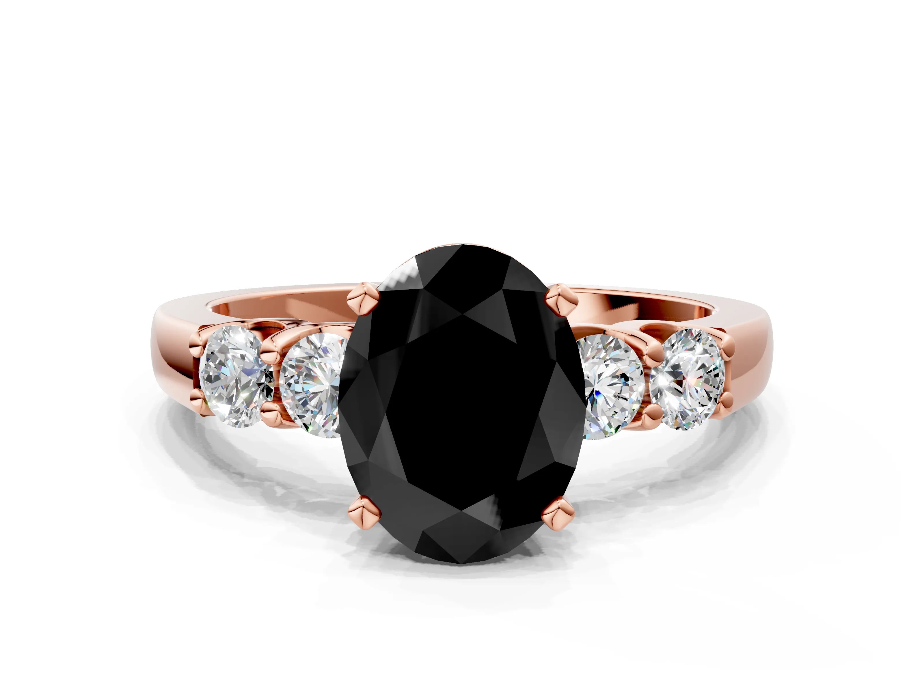 Rose gold Fancy Black Oval Cut Brilliant Diamond Five-Stone Engagement Ring with Prong Setting on a Classic Band_3