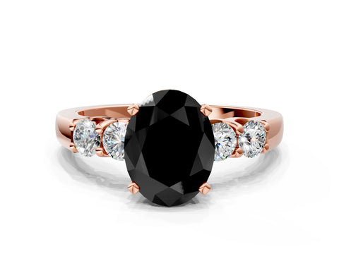 Rose gold Fancy Black Oval Cut Brilliant Diamond Five-Stone Engagement Ring with Prong Setting on a Classic Band_3