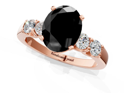 Rose gold Fancy Black Oval Cut Brilliant Diamond Five-Stone Engagement Ring with Prong Setting on a Classic Band_4