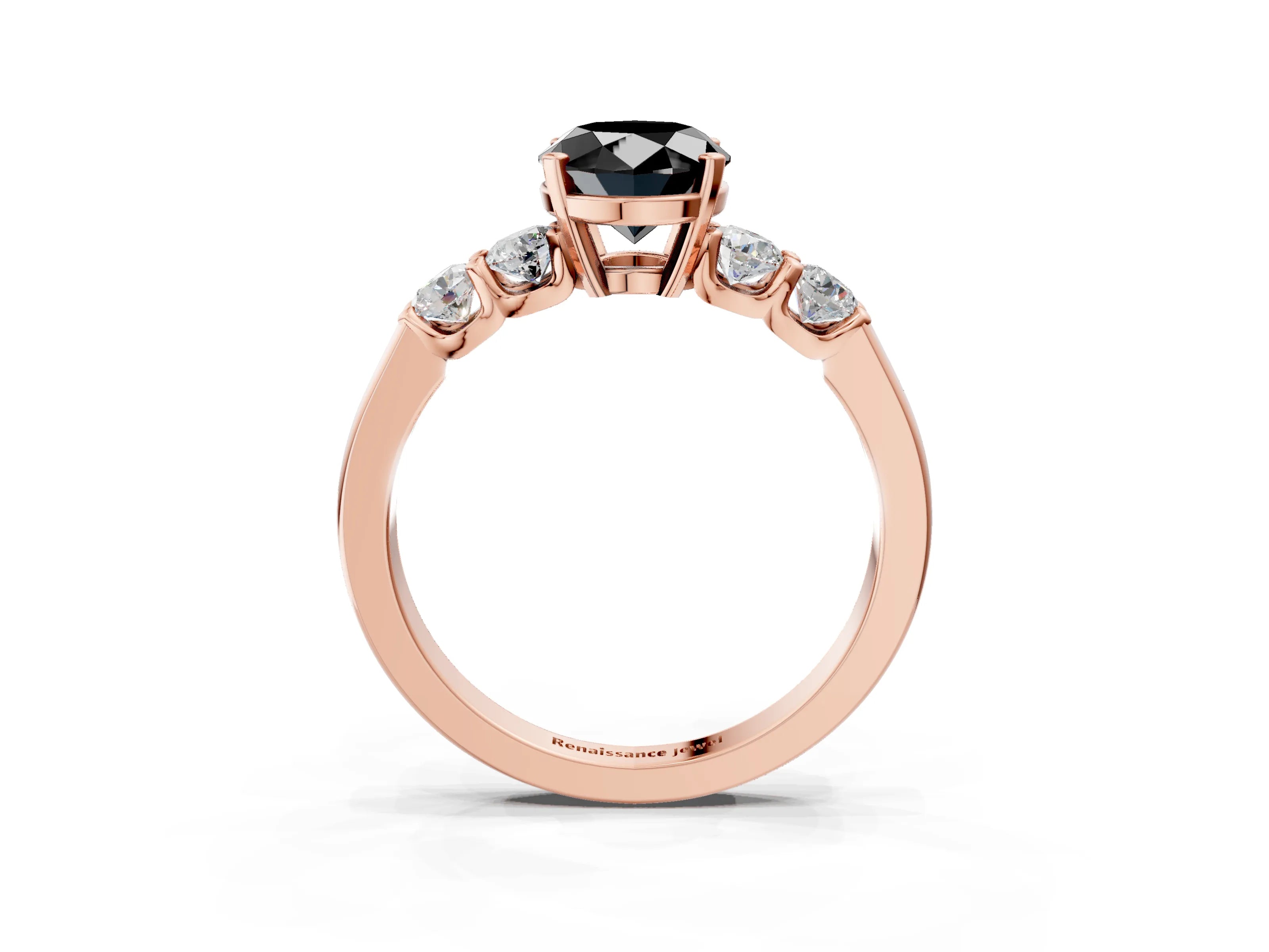 Rose gold Fancy Black Oval Cut Brilliant Diamond Five-Stone Engagement Ring with Prong Setting on a Classic Band_6