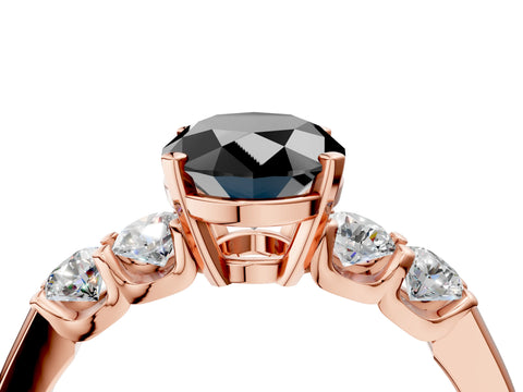 Rose gold Fancy Black Oval Cut Brilliant Diamond Five-Stone Engagement Ring with Prong Setting on a Classic Band_7