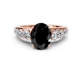 Rose gold Fancy Black Oval Cut Brilliant Diamond Pavé Band with Six-Prong Setting