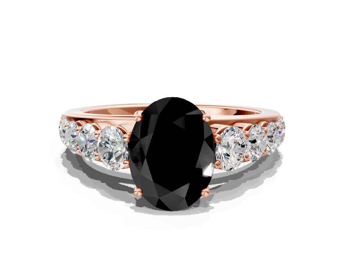 Rose gold Fancy Black Oval Cut Brilliant Diamond Pavé Band with Six-Prong Setting_12