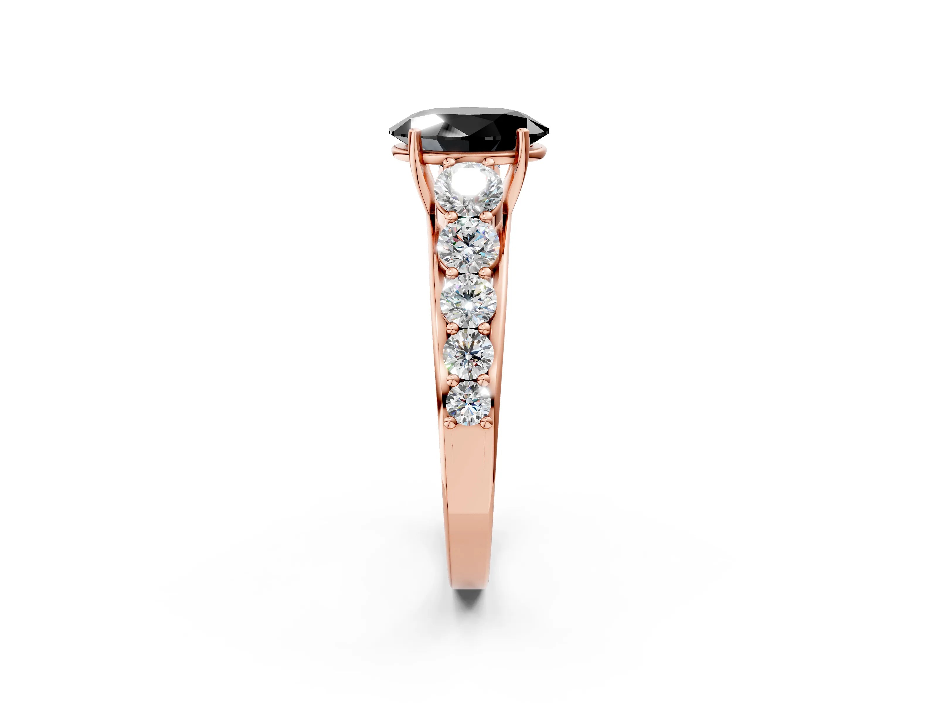 Rose gold Fancy Black Oval Cut Brilliant Diamond Pavé Band with Six-Prong Setting_2