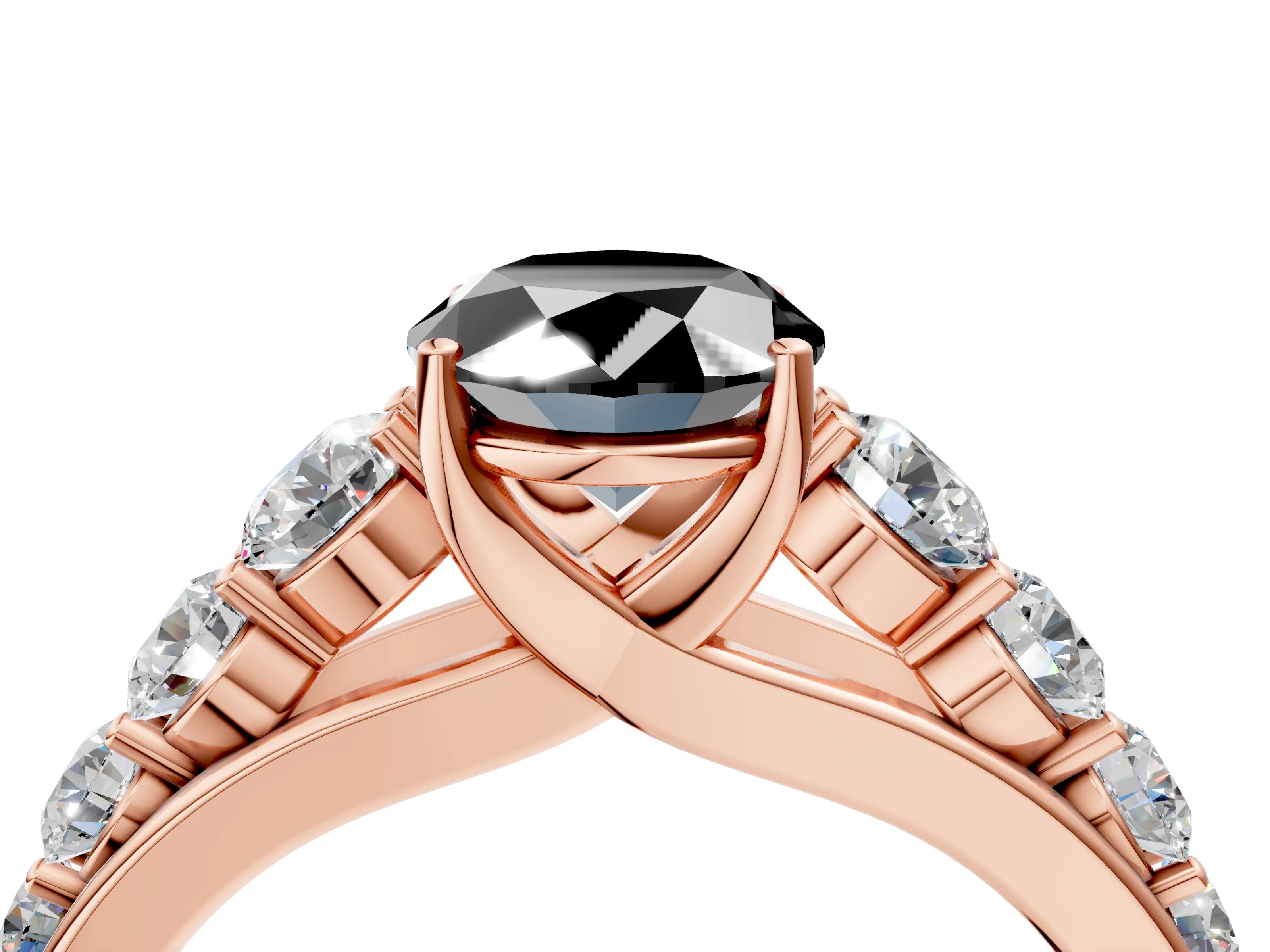 Rose gold Fancy Black Oval Cut Brilliant Diamond Pavé Band with Six-Prong Setting_4