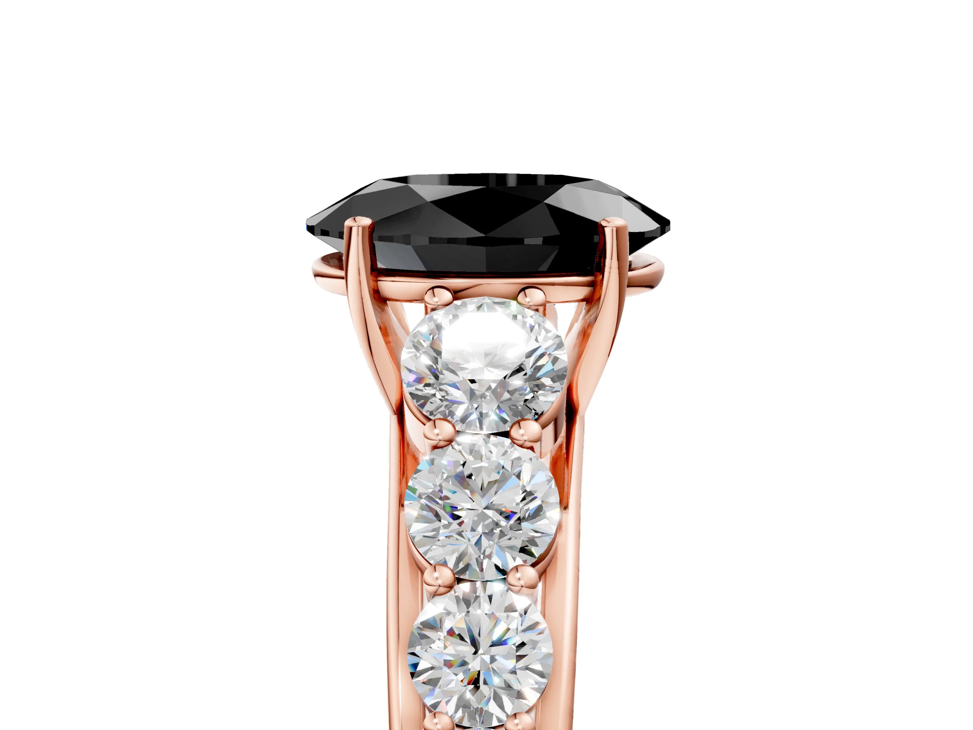 Rose gold Fancy Black Oval Cut Brilliant Diamond Pavé Band with Six-Prong Setting_5