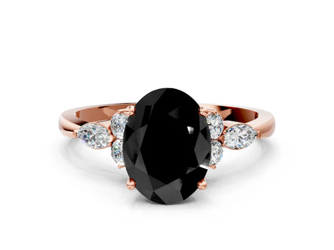 Rose gold Fancy Black Oval Cut Brilliant Diamond Solitaire Ring with Pear Side Stones and Four-Prong Setting_3