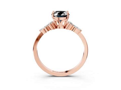 Rose gold Fancy Black Oval Cut Brilliant Diamond Solitaire Ring with Pear Side Stones and Four-Prong Setting_6