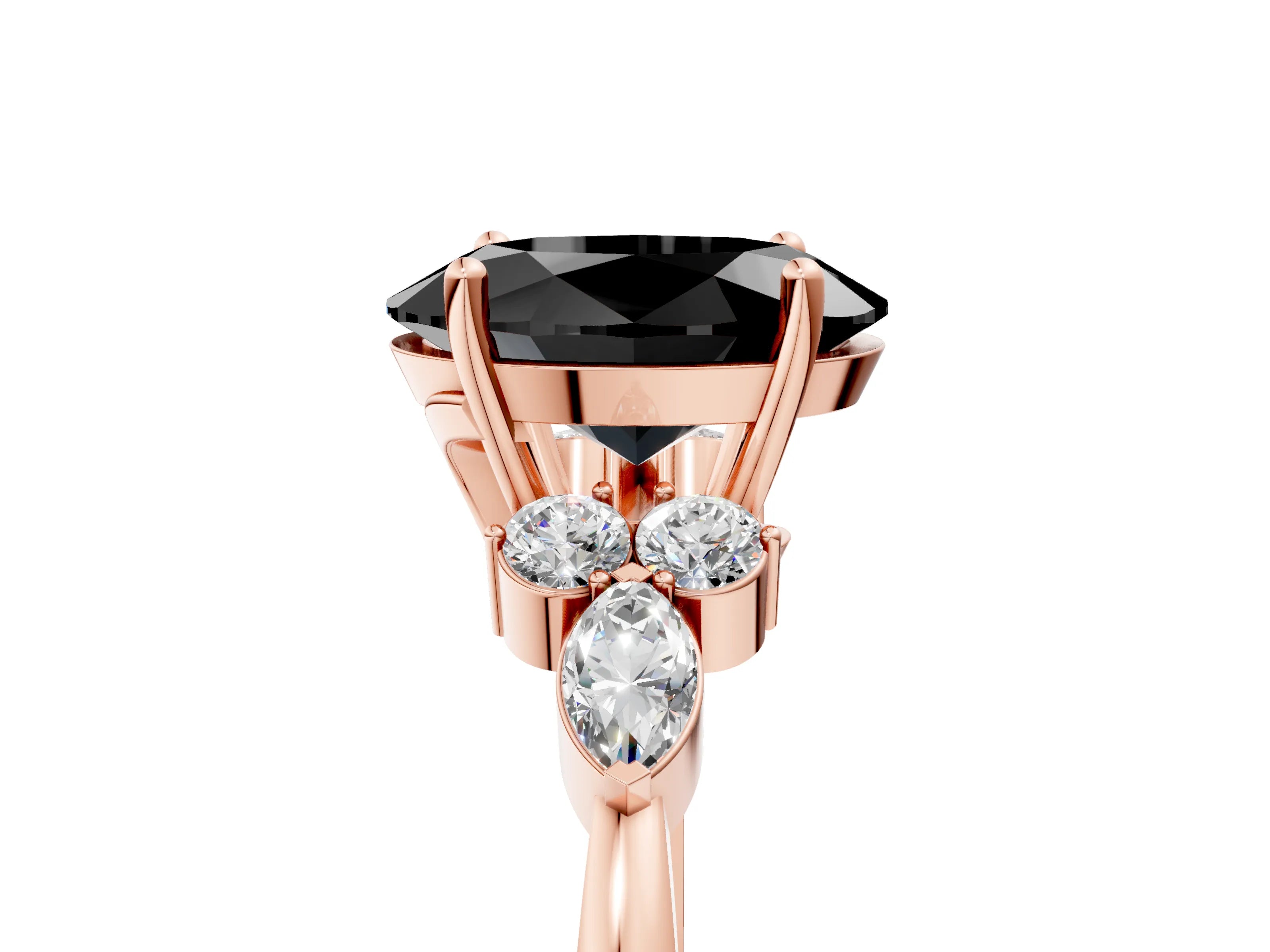 Rose gold Fancy Black Oval Cut Brilliant Diamond Solitaire Ring with Pear Side Stones and Four-Prong Setting_8