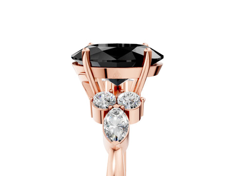 Rose gold Fancy Black Oval Cut Brilliant Diamond Solitaire Ring with Pear Side Stones and Four-Prong Setting_8