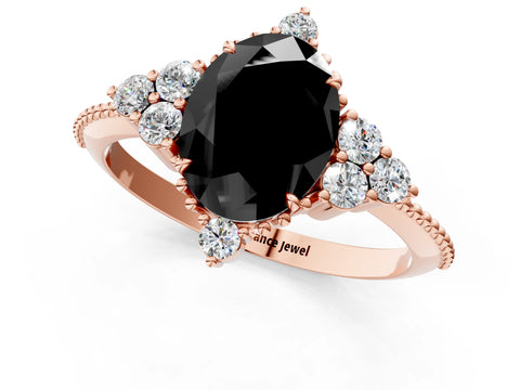 Rose gold Fancy Black Oval Cut Brilliant Diamond with Cluster Setting on a Beaded Band and Four-Prong Setting_1